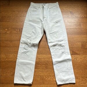 Agolde White Straight Jeans with Distressed Details